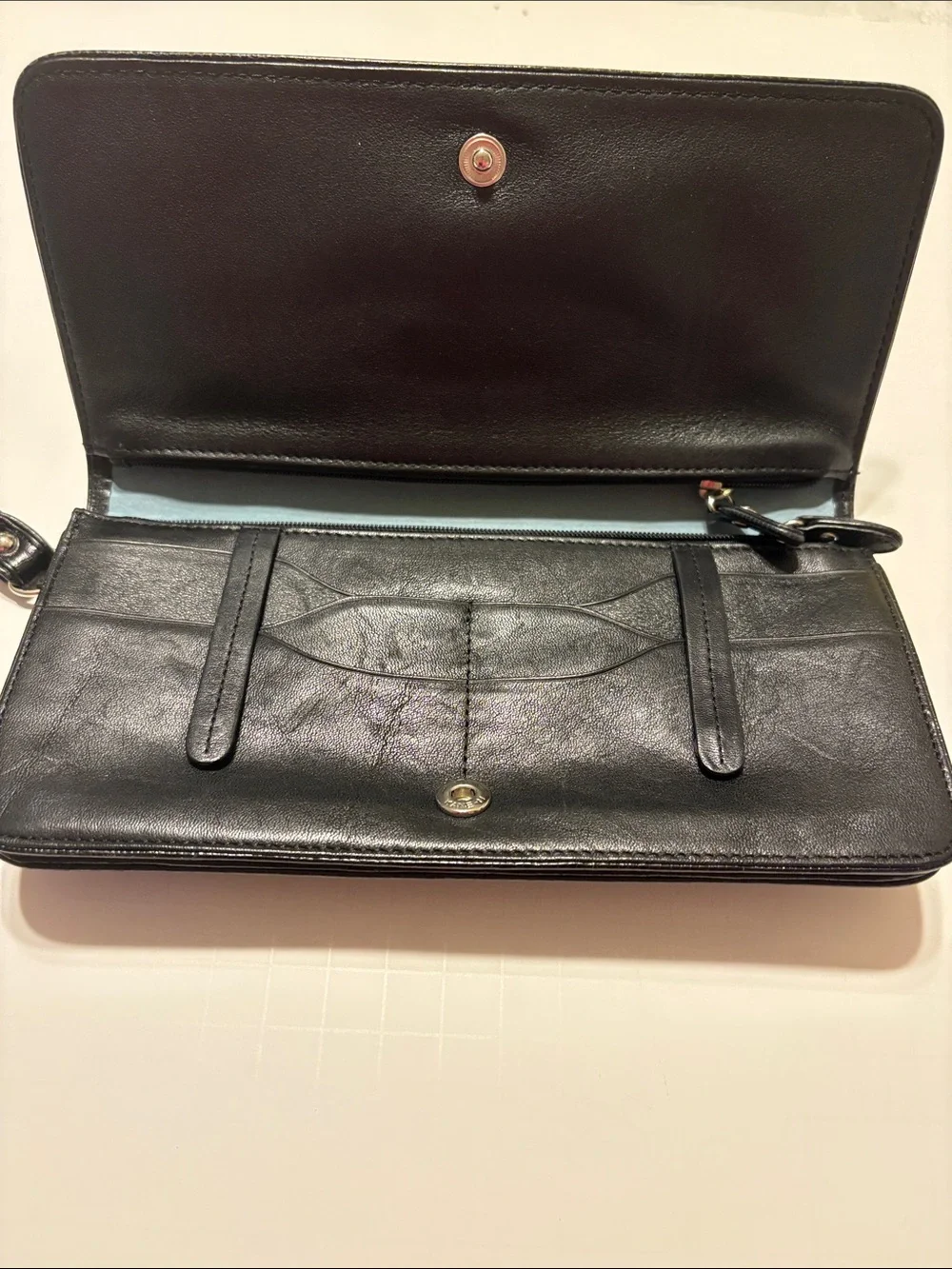 Cole Haan Black Patent Double-Pocket Wristlet Clutch